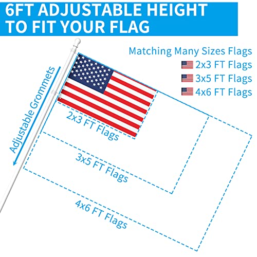 ZMTECH Flag Pole - Upgraded Bracket, (2 Packs) 6 FT Stainless Steel Flag Poles for Outside House, Residential or Commerical, Tangle Free Flag Pole Kit for American Flag (Without Flag, White) - image 6