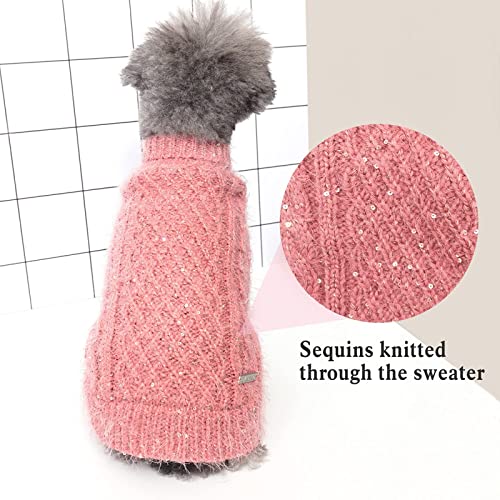 Cyeollo Turtleneck Dog Sweater Pullover Knitted Classic Sweaters With Sequin Keep Warm For Doggie Dog Clothes For Dogs Cats #TOP4