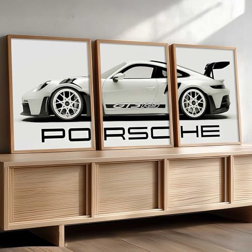 Image of HOMESY Sports Car Framed Posters Gift Items for Boys Room | Wall Decoration for Bedroom Living Room Office Gaming Room Decor | Sports Car Poster with Frame for Wall Decor Set Of 3 Size (10x13 inch, BROWN)