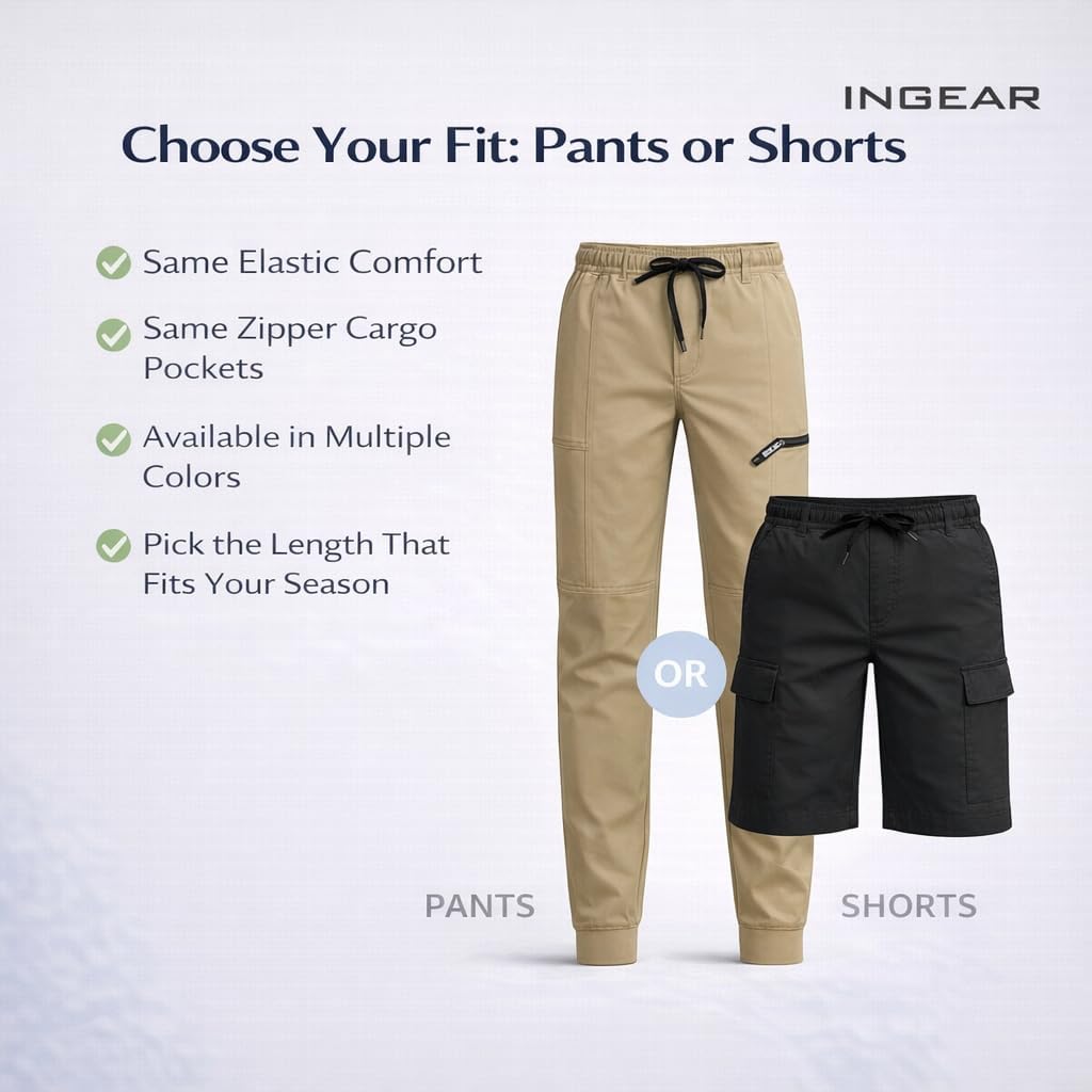 INGEAR Boys Cargo Jogger Pants, Elastic Waist, Zipper Pockets, Casual School Trousers - Image 2