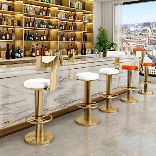 Image of FUNROLUX Adjustable Swivel Bar Stools Set 2 Kitchen Counter Height Stools | 360 Swivel, 25.6 inch-29.5 inch Adjustable, Leather Thick Cushion, Stainless Steel Frame, 350 lbs Capacity, Gold