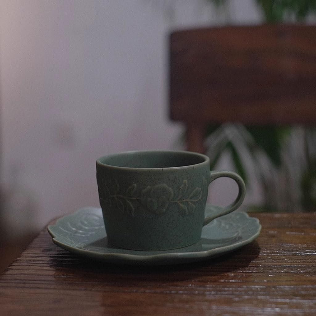 Tasse café latte céramique avec soucoupe tasse de thé au lait et eau relief rétro