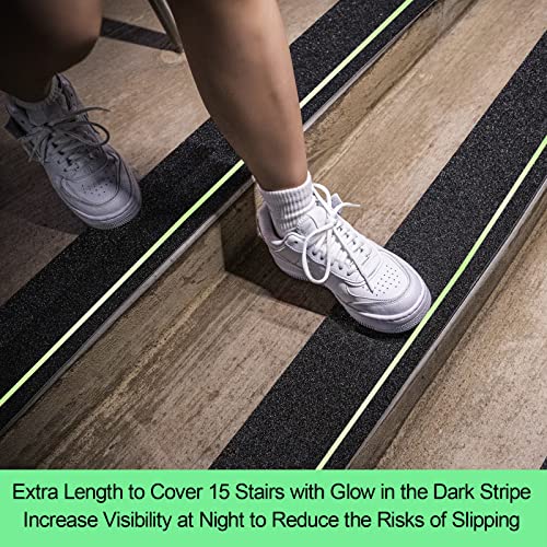 Anti Slip Tape With Glow In Dark Stripe For Stairs, 4”X35Ft, Grip Tape For Stairs Steps With Roller For Outdoor/Indoor, Waterproof Non Slip Strips For Stair Treads, High Traction, Easy To Install #TOP3
