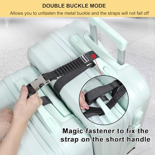 Image of Vigorport Luggage Straps, Metal Luggage Connector Straps for Suitcases, Stretchable Add A Bag Adjustable Attachment Accessories Belts (Black, Medium)