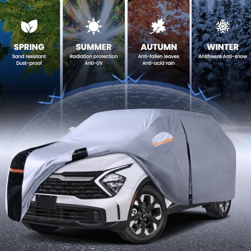 Image of Multi-Layer Car Cover Custom Fit for Kia Sportage(2021-2026), 100% Waterproof All Weather for Automobiles, Gift with Towel, Heavy Duty Car Covers for Rain Sun UV Protection with Door Zipper