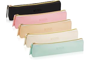 Mini Pencil Case: 5-Pack Leather Slim Stationery Bags with Zipper