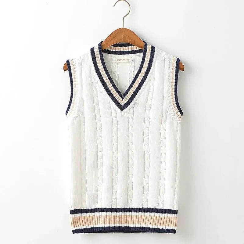 Sweater Vest Men Thicken V-neck Sleeveless Knitted Sweaters Vests Striped Retro Casual knitted vest4