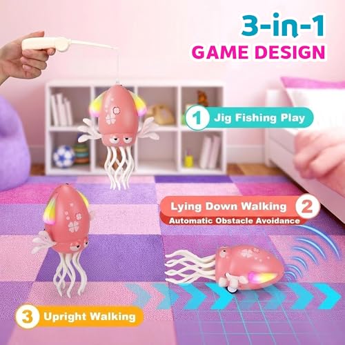 Image of Kidology Dancing Octopus Tummy Time Toy for Babies - Squid Toys | Musical Crawling Baby Toy with LED Lights | Supports First Crawl to Toddler Play | Sensory Interactive Gift for Boys & Girls - Pink