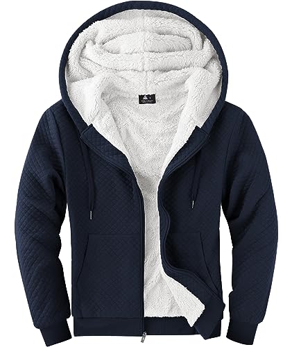 Image of GEEK LIGHTING Mens Fleece Lined Hoodies Zip Up Waffle Knit Thicken Hooded Sweatshirts Winter Jackets