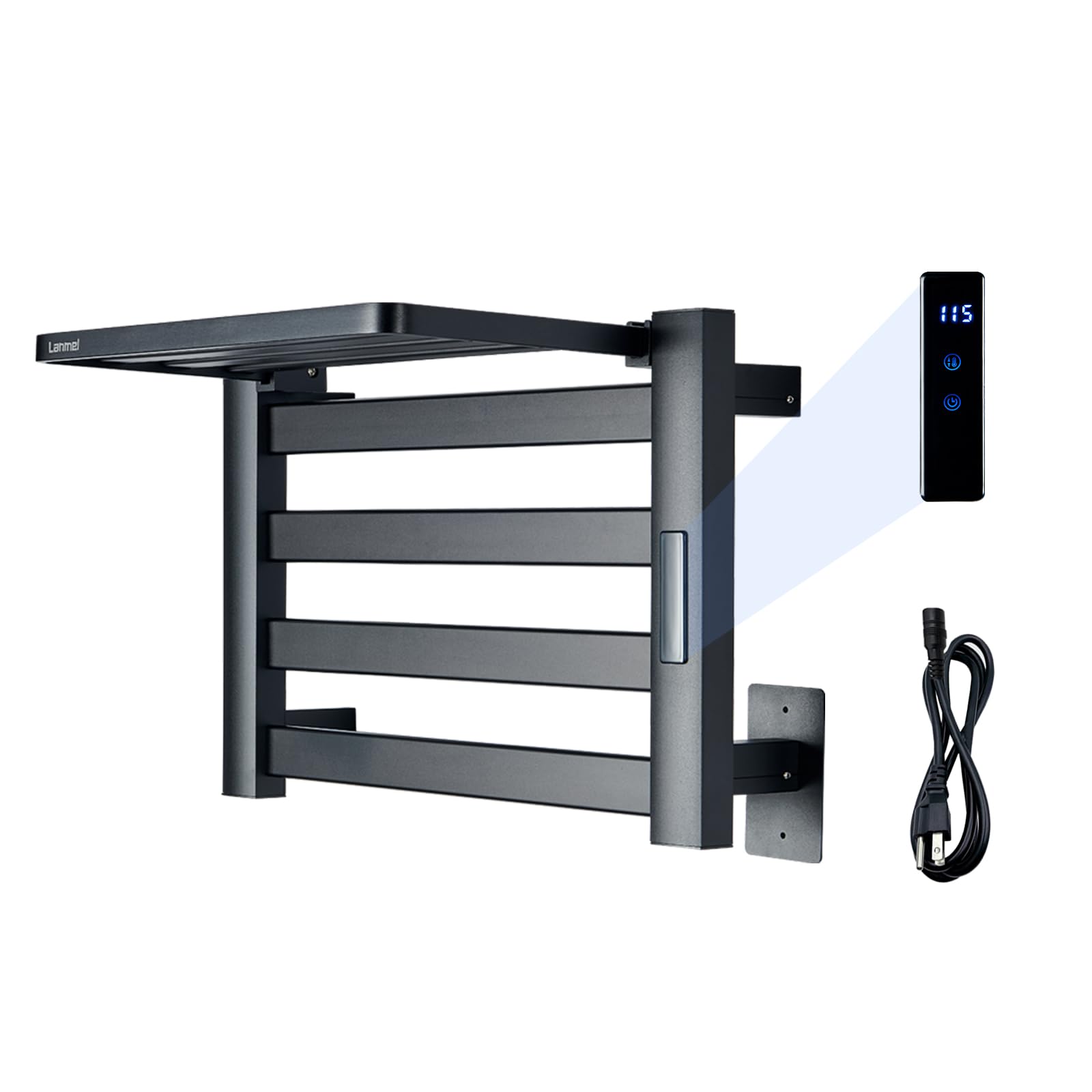 LANMEL 2 in 1 Towel Warmer Rack & Towel Rack Wall, 4 Bars Electric Wall Mounted Heated Towel Racks for Bathroom, 24H Time Setting and Temperature Control Heated Drying Rack
