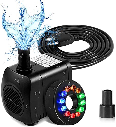 YYHH 15W 700L/H Submersible Water Pump with 12pcs Colorful LED Light s for Fountain Pool Garden Pond Fish Tank Aquarium Water, Yellow,Blue,Green,Red
