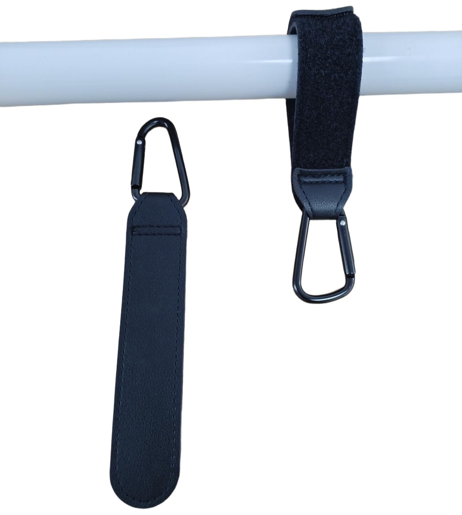 2 Pack Stroller Hooks - 22lb Capacity, Universal Carabiner Clips for Diaper Bags, Wheelchairs & Bikes - Aluminum with Nylon Straps, One-Hand Use, Anti-Slip (Black)