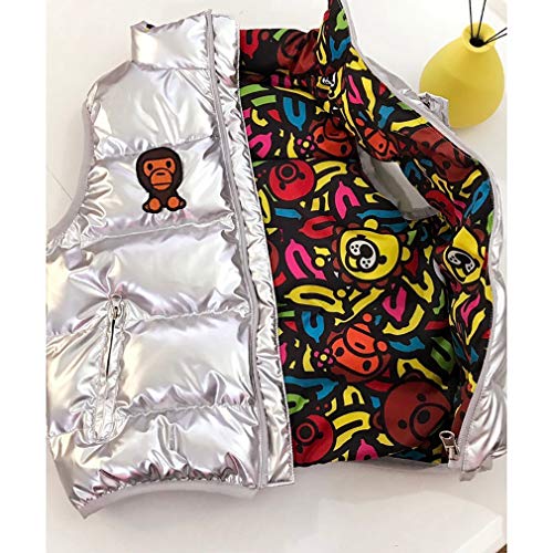 Boys Girls Down Vest Winter Warm Kids Vests Printing Zipper Outerwear Sleeveless Jackets High Neck Gilets (Color : Black, Size : XXX-Large)2