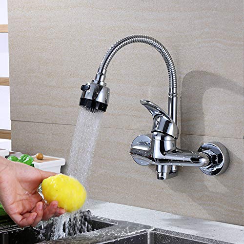 Wall Mount Faucet Kitchen 6 Inch Center with Sprayer Polished Chrome Commercial Single Handle Mixer Tap