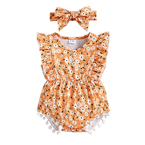 Image of Hascloth Newborn Baby Girl Romper Infant Tassel Bodysuit Floral Dress Shorts Jumpsuit Ruffle Sleeveless Clothes Outfit