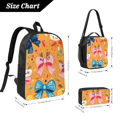 Bow Backpacks 3 Pcs Lightweight Casual Backpack with Fun Graphic Cartoon Print for Travel Work2