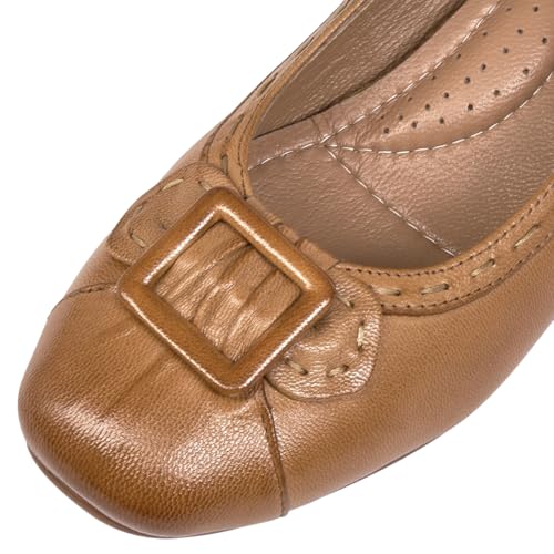Mona flying Women's Leather Closed Toe 2 inches Wedges Pumps Square Toe Comfortable Heeled Office Work Dress Shoes for Ladies3
