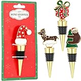 Wine Bottle Stopper,4 Pieces Christmas Hat Tree Bear Dog Gift Decorative Wine Bottle Stopper,Metal Reusable Wine Bottle Stoppers for Wine, Champagne and Beer Collection (Gold-1)