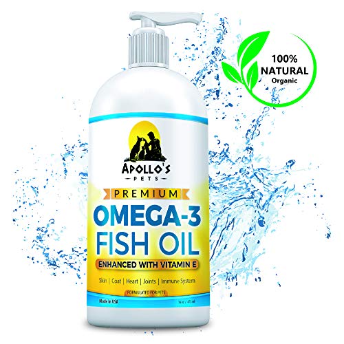 Apollos Pets Omega 3 Fish Oil for Dogs - Omega 3 for Dogs Plus Vitamin E - More EPA and DHA Than Salmon Oil - Treats Shedding, Itchy Skin, Allergies, and Joints - Made in USA 16 Ounce Liquid Pump