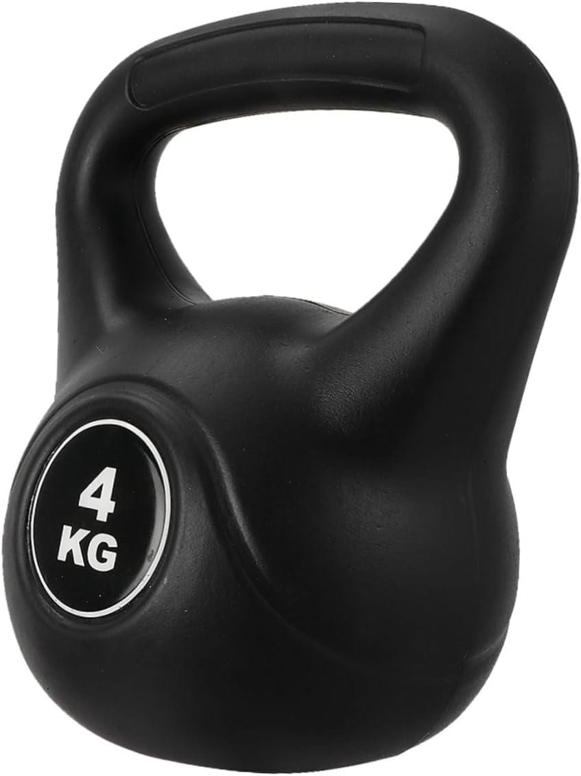 4kg Black Plastic Kettlebell Household Fixed Weight Fitness Accessory for Deep Squat Exercise and Strength Training at Home
