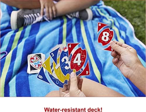 UNO H2O To Go Card Game, 108 durable plastic cards water resistant plus clip. Makes a Great Gift for Ages 7 and older