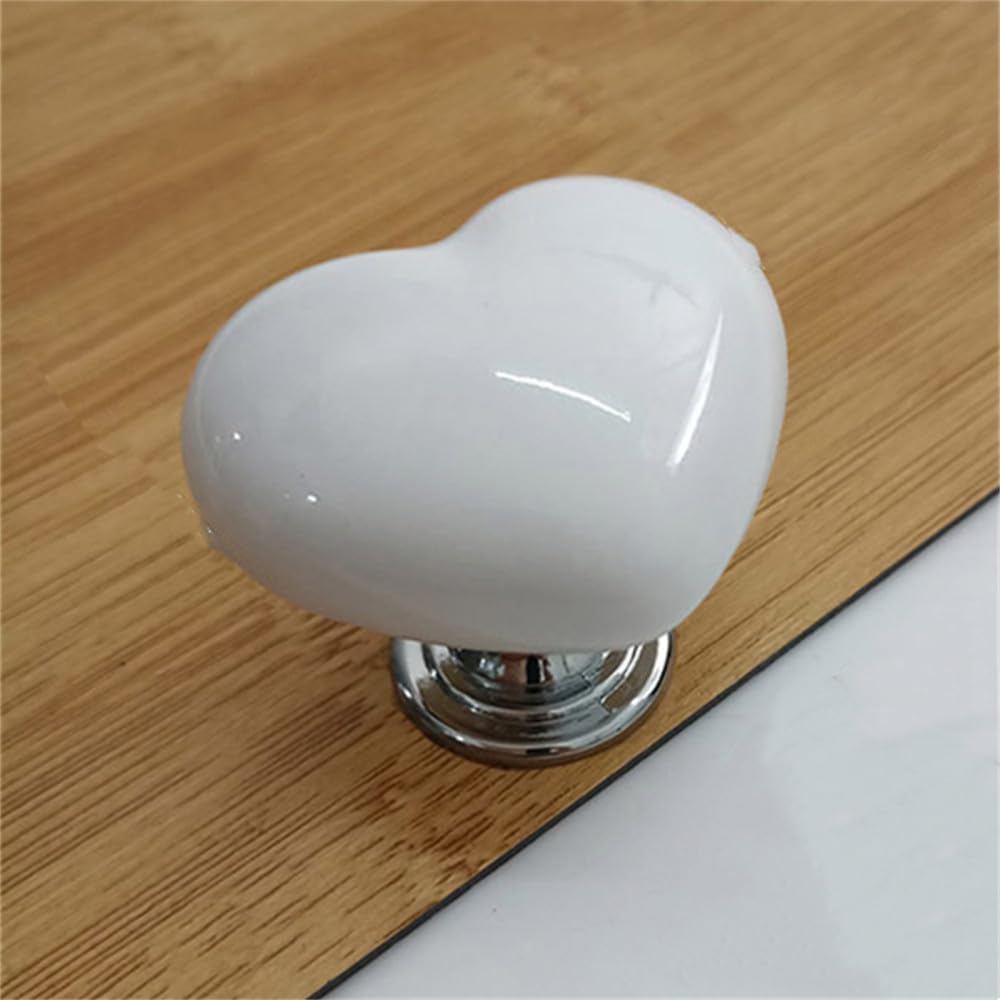 Antique Brass Drawer Pulls Handles, Cabinet and Drawer Knobs, Room Ceramic Cabinet Pull White Rose Lotus Love Knobs Single Hole Kitchen Furniture Drawer Handle with Flower(Big Heart)