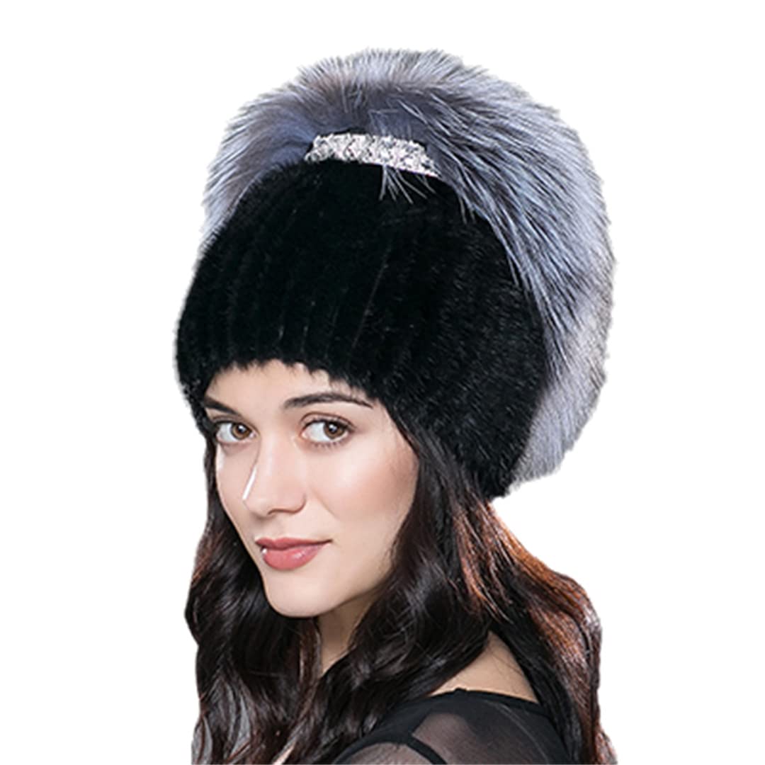 Sombreros de Piel de visón de Invierno para Mujer Gorros de Punto Gorros cálidos para Mujer Sombrero de Piel para Mujer