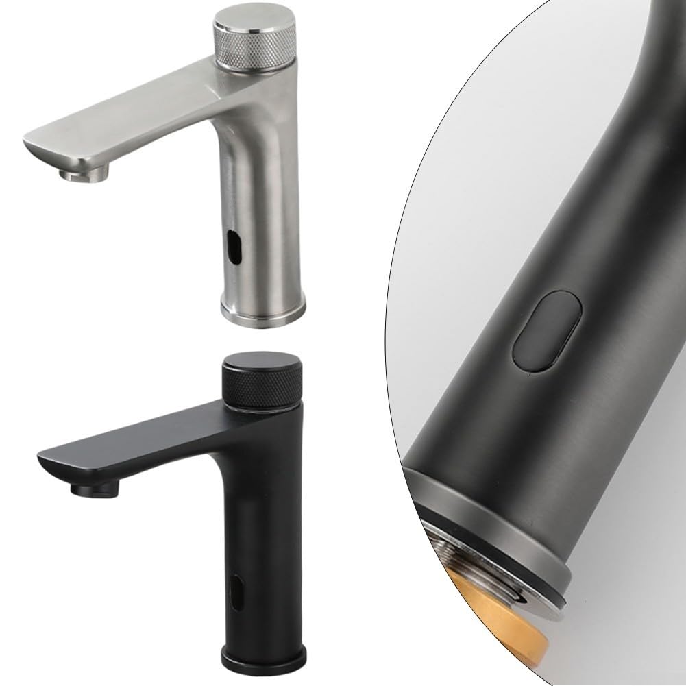 Zilimontt Rubinetto con sensore a infrarossi, in acciaio inox, touchless, automatico per lavabo, miscelatore per acqua calda e fredda, controllo della temperatura per bagno