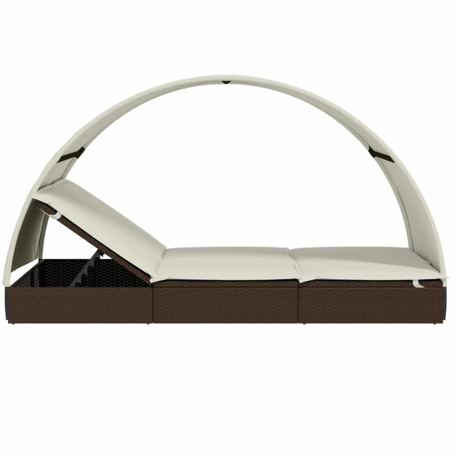 Rantry Casa Lettino Doppio Tetto Rotondo Marrone 211x112x140 cm Polyrattan, Lettini Prendisole, Divano Letto Mobili, Lettini da Giardino, Lettino da Piscina, Lettino Prendisole da Giardino Decor