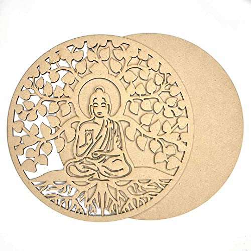 Image of Adikala Life of Tree & Buddha Round Shape Cutting Design with Base, DIY | Art Decor | Showpieces for Home Decor | Office | Wall Hanging Decoration Items 10. INCH Set of 12