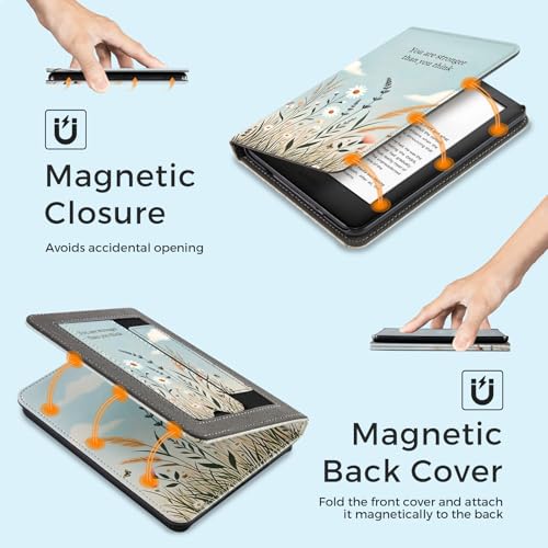 Image of CoBak Case for 6 inch E-Reader - PU Leather Smart Cover with Auto Sleep /Wake & Hand Strap, not Compatible with Kobo Clara,Tranquil Bloom