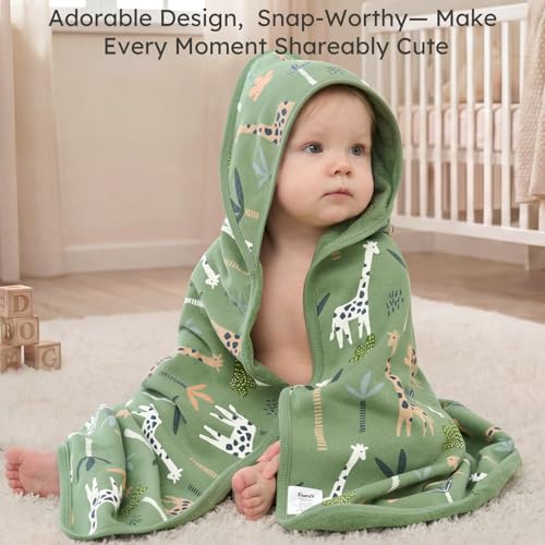 Image of Hooded Baby Towels for Newborn,100% Cotton Baby Bath Towels with Hood for Infant Toddler Boy Girl, 2 Pack 32x32 Inch Soft & Absorbent Knit Terry Bath Essentials Green Giraffe