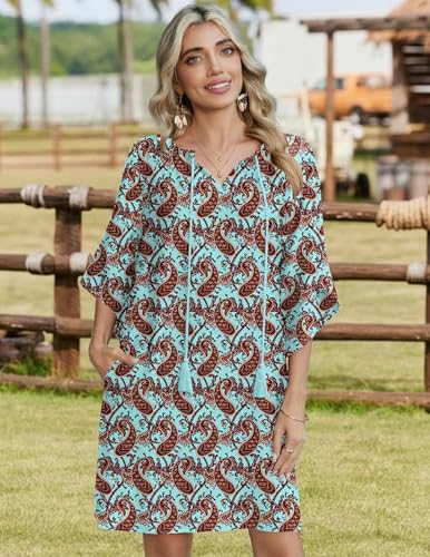 Image of Zeagoo Womens Summer Dress Casual Ruffle Tiered Floral Square Neck Sundresses Beach Boho Mini A-line Dress 2026 with Pockets