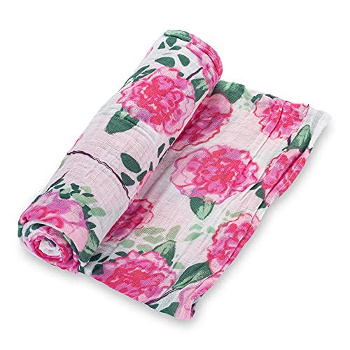 Image of LollyBanks Baby Swaddle Blanket, 100% Cotton Muslin Blankets for Girls, 47 x 47 Inches Soft and Breathable Swaddles for Newborns, Gentle Baby Wrap Swaddle, Baby Essentials, Registry (Peony Print)