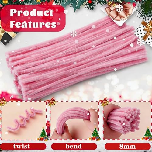 Image of VZF Pink Pipe Cleaners Craft Supplies,Chenille Stems for Art and Craft Projects Creative DIY Decorations,Room Decor,Christmas Ornaments,The Pink Stuff Wrapping Pape,Lovely Girl Toys,Halloween Decor