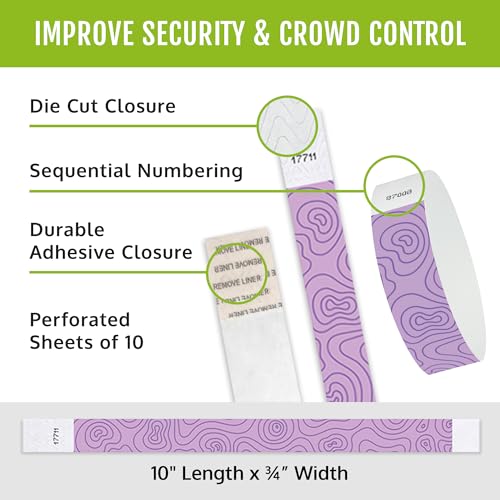 500 WristCo Purple Topographic Tyvek Wristbands for Events – Security Cuts & Tamper-Proof Design to Prevent Reuse – Premium-Grade Bracelets for Hospital & Medical ID, Party & VIP Identification – Image 3