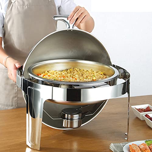 Chauffe-plats buffet rond en acier inoxydable de 6 pintes pour banquets