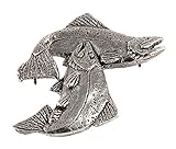 Coho Salmon, Fish Pin, Pewter, Leaping, Pair Silver Salmon, Fishing, Very Large Lapel Pin, Hat, Pins, Brooch, Gift, 100% Handmade in the USA, Over 200 Fish Designs. (#01 Pewter pin)
