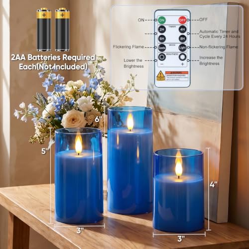 Image of Raycare Battery Operated Flameless Pillar Candles with Remote Timer, Blue