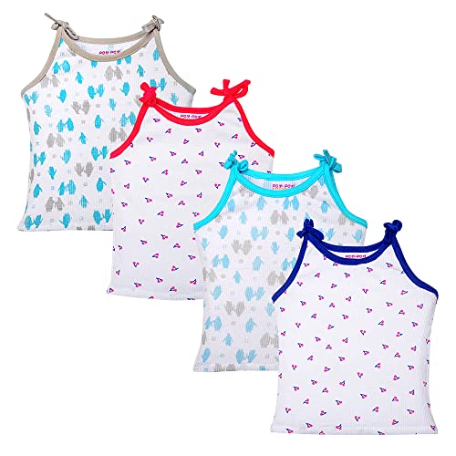 Pom Pom Sweethearts New Born Baby Soft Cotton Printed Sleeveless Jhabla/Vest/Baniyan/Knotted Tank Top for Baby Girl Infant – Pack of 4(0-3 Months (XS)) Multicolour