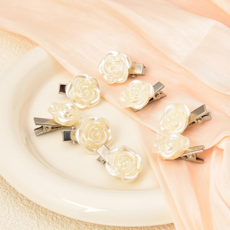 Miniatura 5 de Mini pinzas para el pelo de flores, pasadores de pelo de flores pequeñas para mujer, pinzas para el pelo de rosa blanca con pico de pato, accesorios