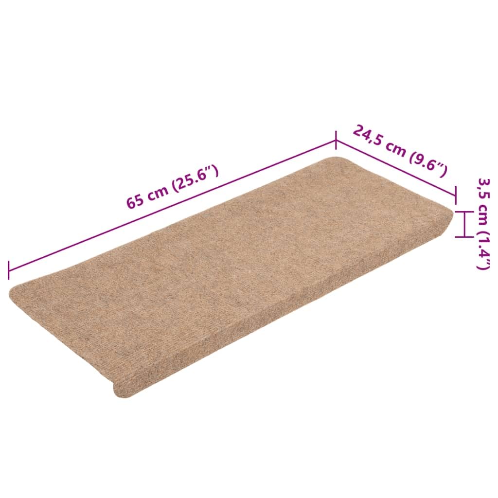 vidaXL Tapis d'Escalier Auto-adhésifs 15 pcs, Protections d'Escalier Antidérapantes, Moquettes de Marches, Couvre-marches, 65x24,5x3,5 cm Beige