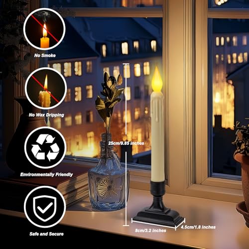 Image of 6 Pcs Sensor Dawn to Dusk Window Candles, Flickering Battery Candles for Windows, Ultra Bright Fake Candle Lights with Black Holders, Led Candlesticks for Xmas Home Decor, Warm Yellow Light