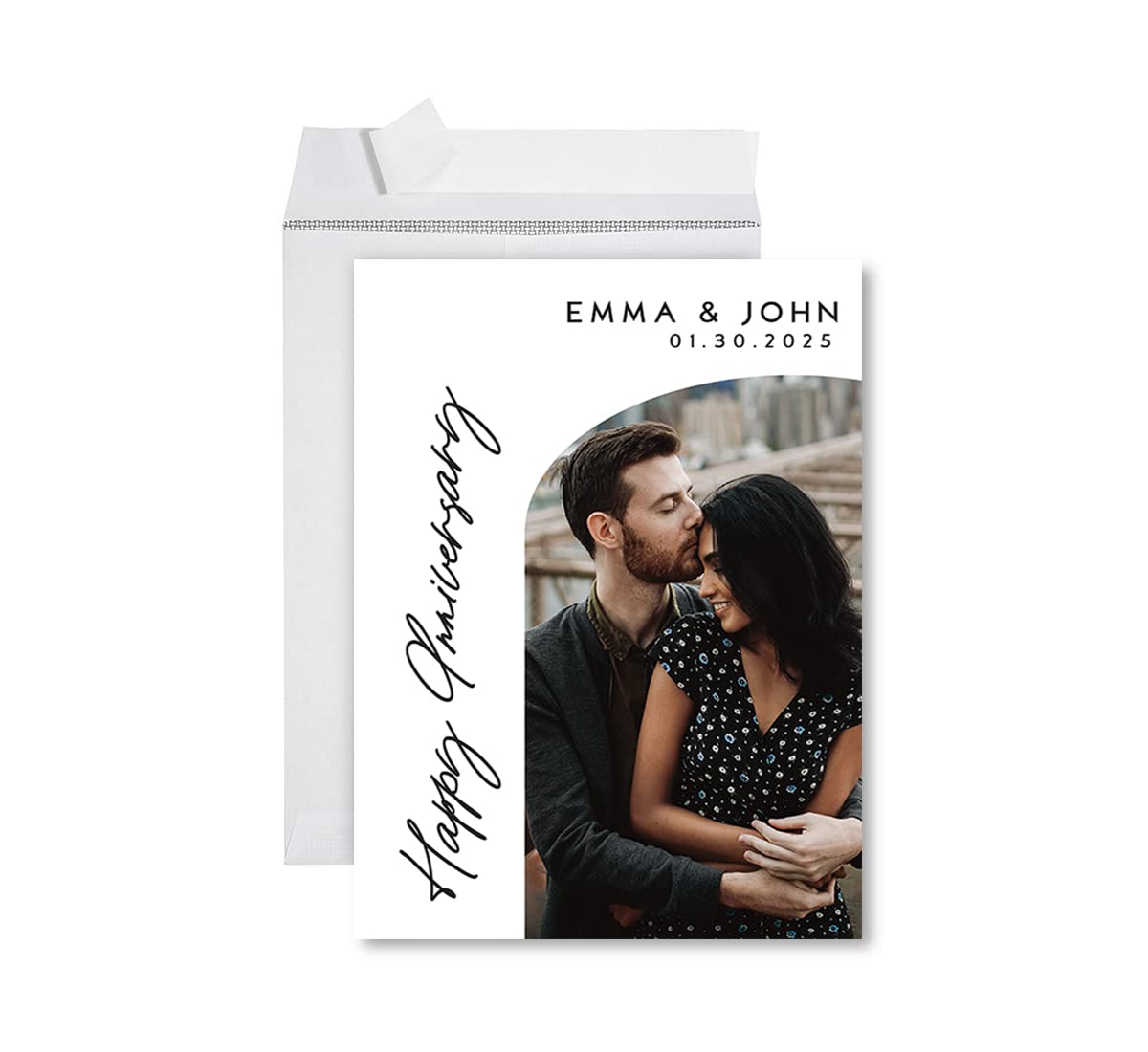 Andaz Press 8.5"X11" Personalized Jumbo Happy Anniversary Photo Card With Envelope, Minimal Custom Greeting Card, 1st Wedding Anniversary Card For