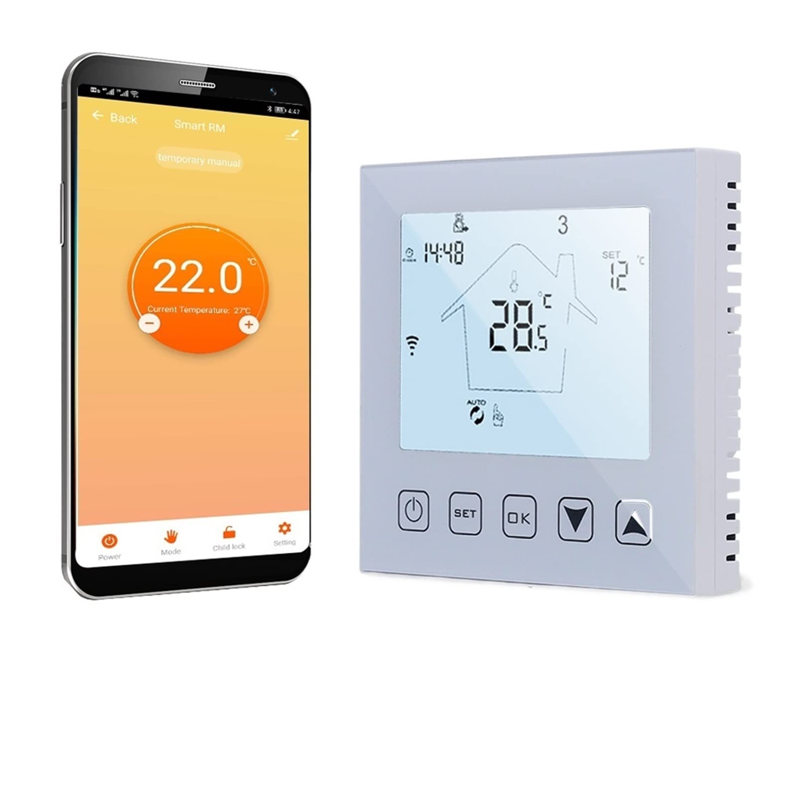 Termometro da interno igrometro digitale Regolatore di temperatura del termostato Smart WiFi for acqua/elettrico riscaldamento del pavimento acqua/lavori della caldaia del gas Con display LCD(CL60
