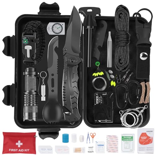 69 en 1 Kit de Survie d&rsquo;urgence en Plein Air,Sac de Survie Complet,Kit de Survie Complet avec Couverture de Survie,Kit de Survie Militaire Complet pour Hommes Camping,Randonnée,Voyage Aventure