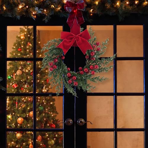 11.8 Inches Red Berry Christmas Wreath with Bow for Window Wall Door Decor - image 6