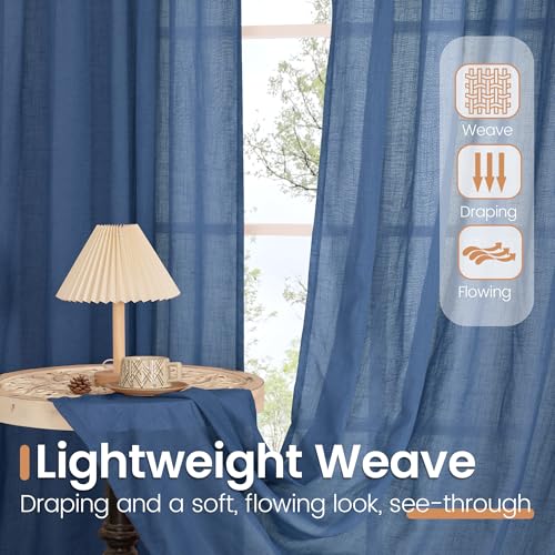 Image of BGment Navy Blue Small Linen Curtains 36 Inch Length for Kitchen Window, Semi Sheer Drapes Lightweight for Bathroom Cafe Decor with Rod Pocket, 2 Panels Set, 30 Inch Wide