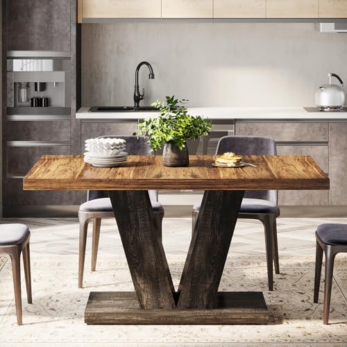 Image of Tribesigns 47-Inch Dining Table for 4, Black Kitchen Dinner Table with Heavy Duty Pedestal, Farmhouse Wooden Eating Table for Home, Dining Room, Small Space, Black & Brown
