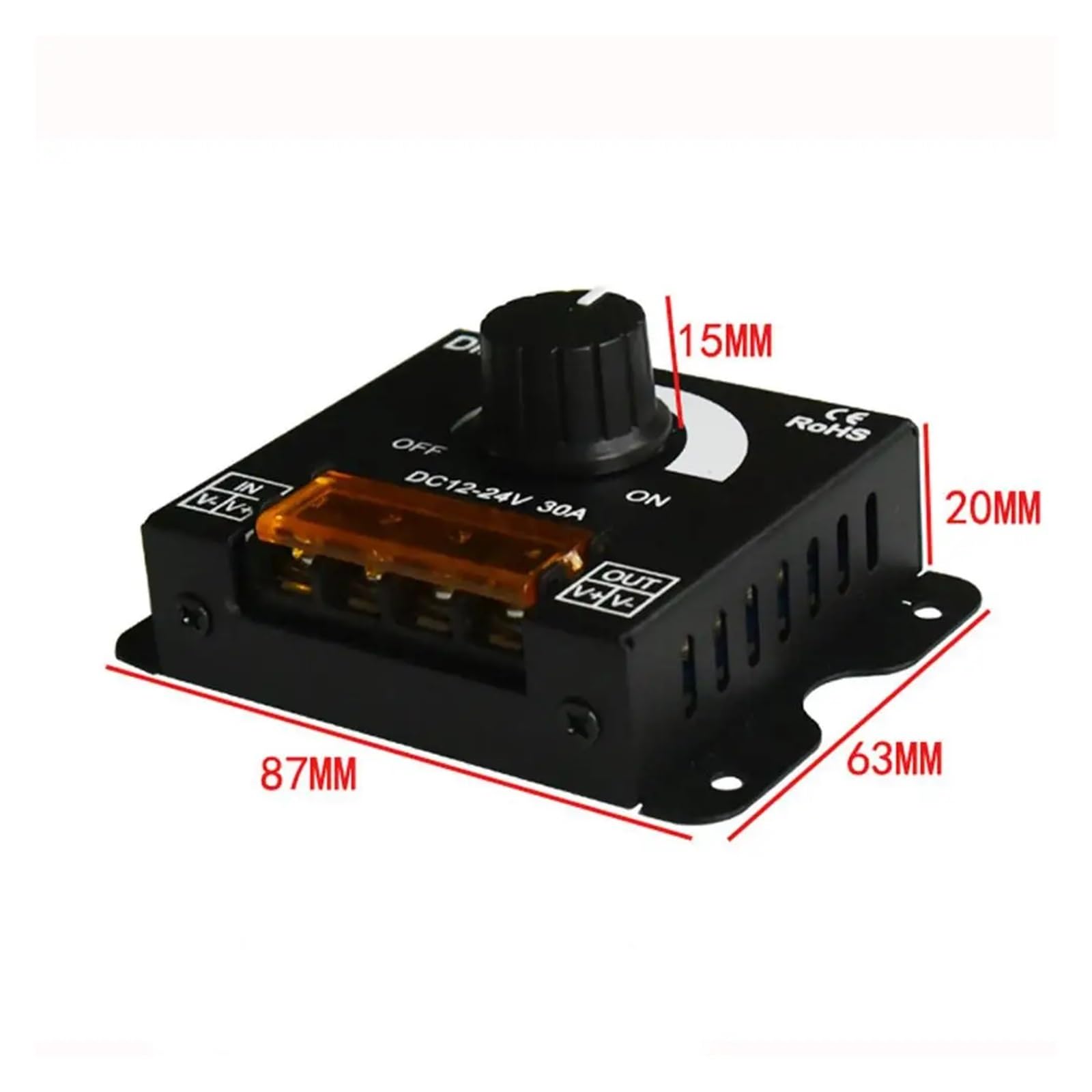 DC12V-24V LED-Dimmer 30A 360W Einstellbare Helligkeit Dimmen LED-Streifenlicht-Treiber Monochrom-Controller stufenloser Dimmer(Style 1)